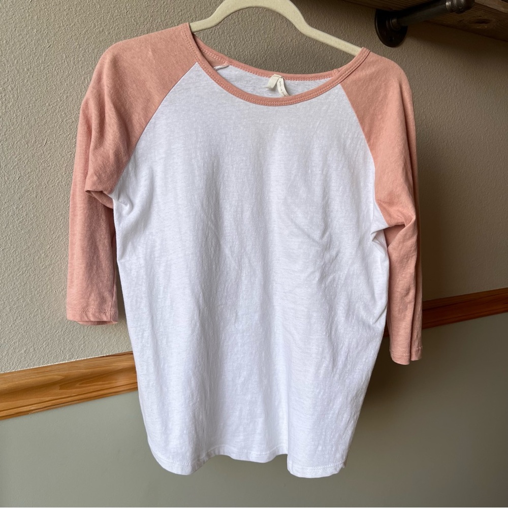 White and Pink Raglan Sleeve Top